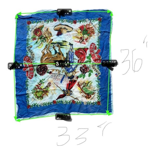 Mexico Souvenir Vintage Scarf Folk Art Illustrations Floral Details - Picture 4 of 10